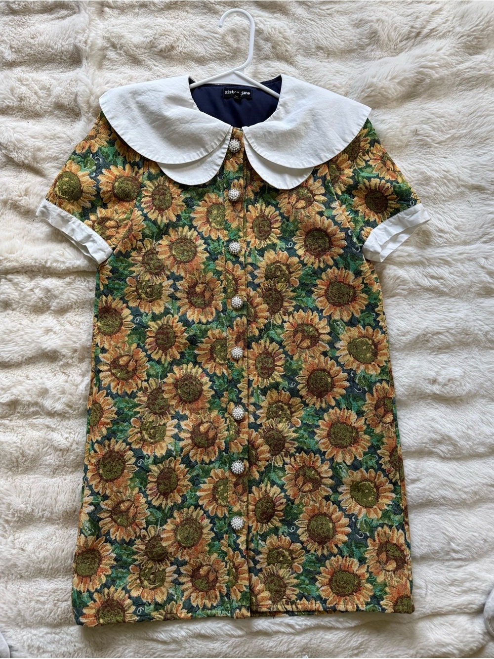 Sister Jane Yellow Sunflower Button-Front Dress with White Peter Pan Collar - Picture 6 of 10